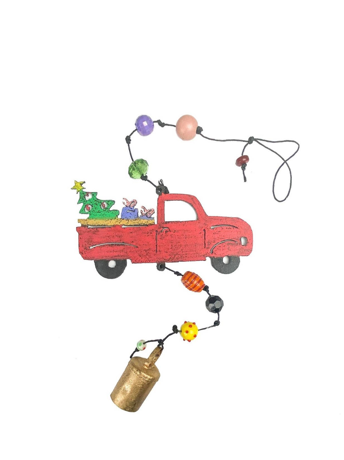 Vintage pickup truck tree wind chime bell ornament holiday
