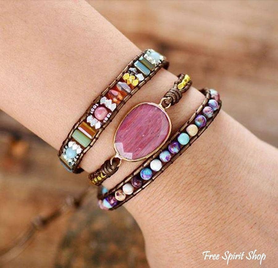 Natural Rhodonite & Jasper Wrap Bracelet