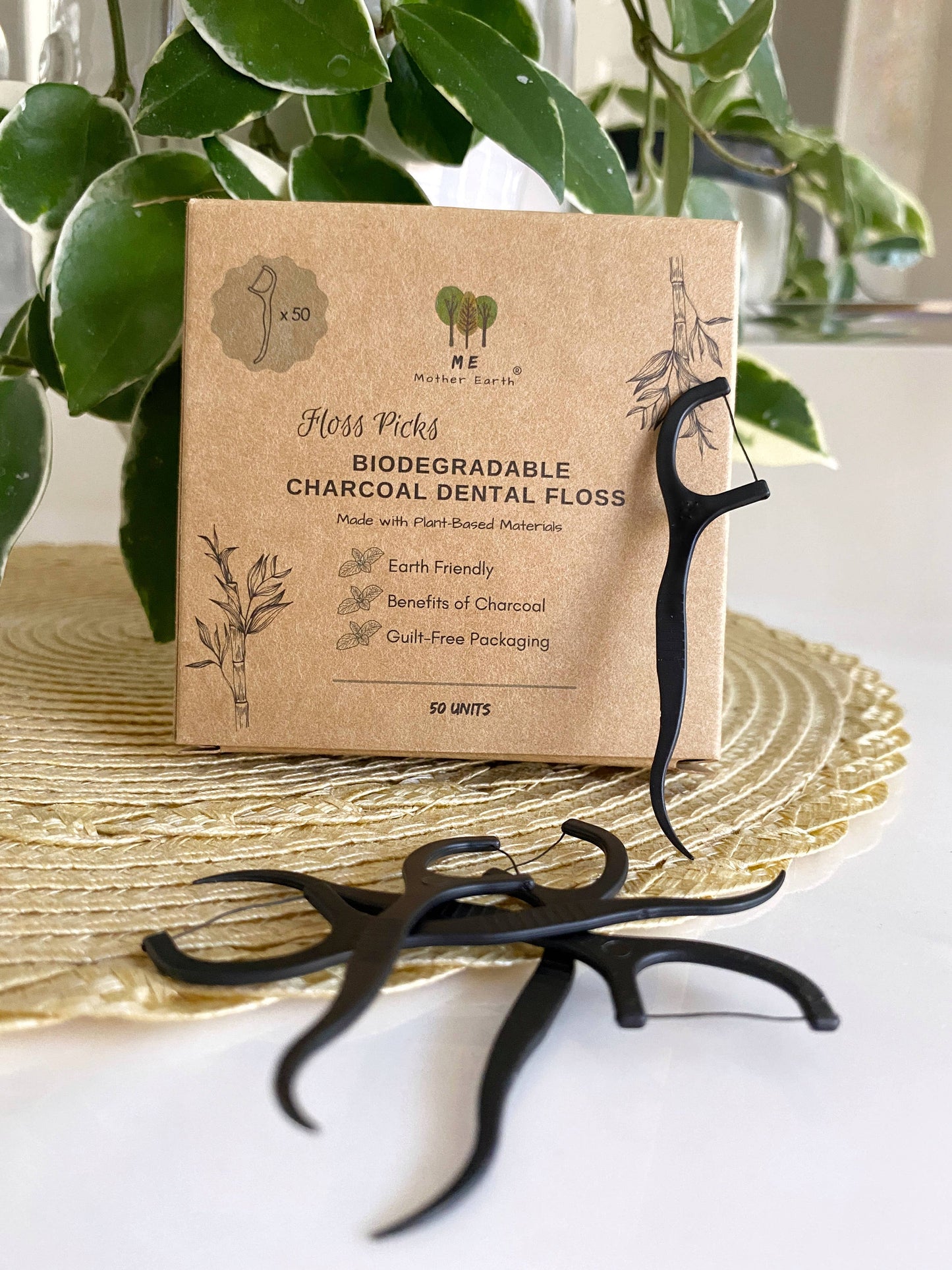 Biodegradable Charcoal Dental Floss Picks