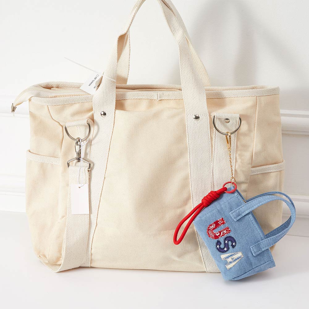 USA Embroidered Mini Tote Keychain Bag Charm