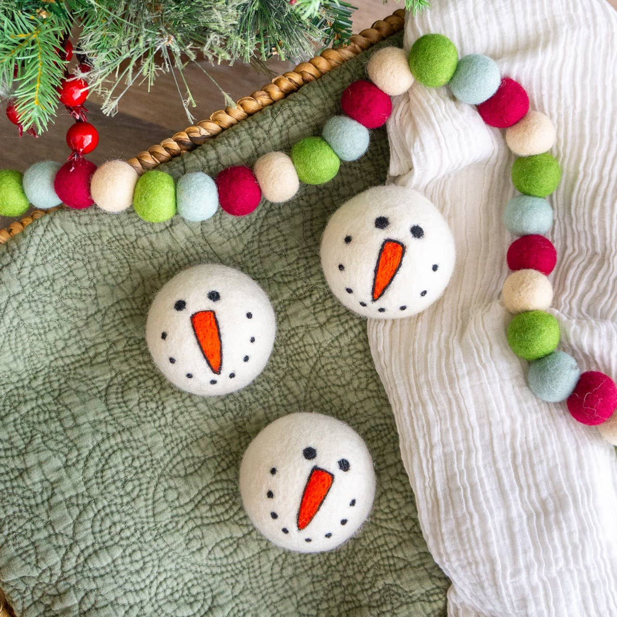 Snowman Trio Eco Wool Dryer Balls