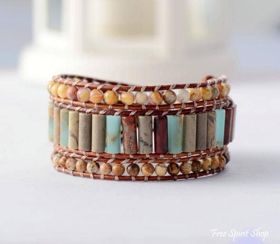 Natural Jasper Wrap Sunflower Bracelet