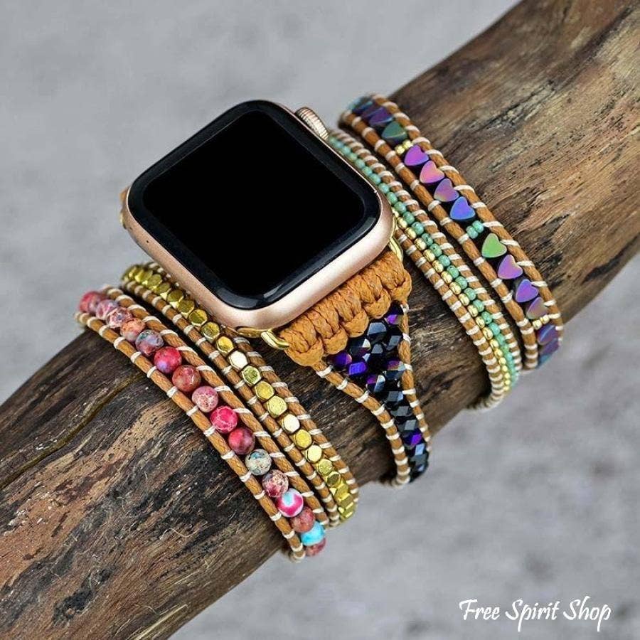 Natural Hematite Heart & Jasper Beaded Apple Watch Band