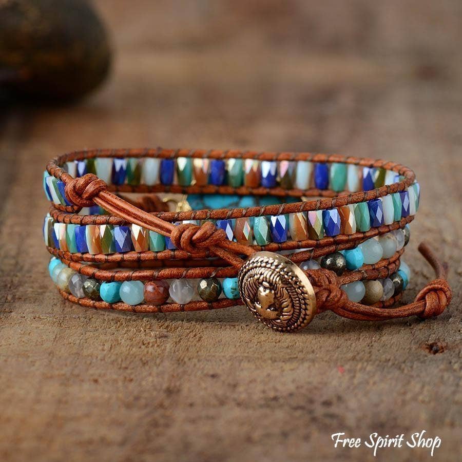 Natural Turquoise & Jasper Bronze Wrap Bracelet