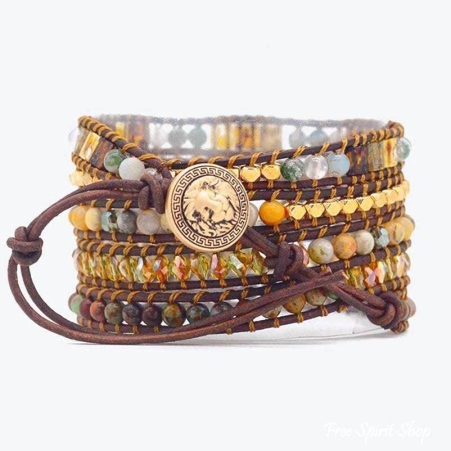 Natural Agate Moonlight & Jasper Boho Beaded Wrap Bracelet