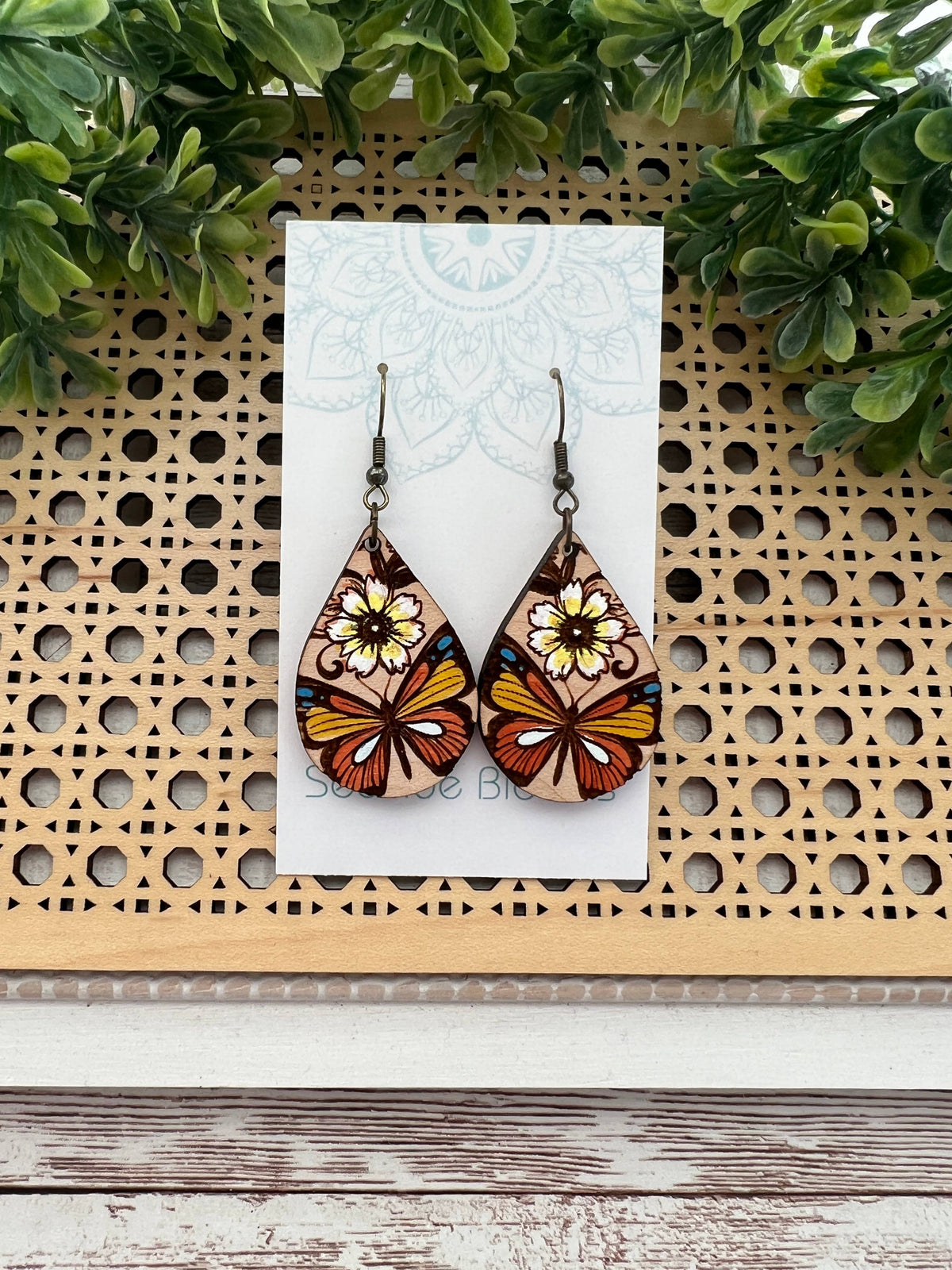 Flutter & Bloom - Hand Painted Wood Earrings