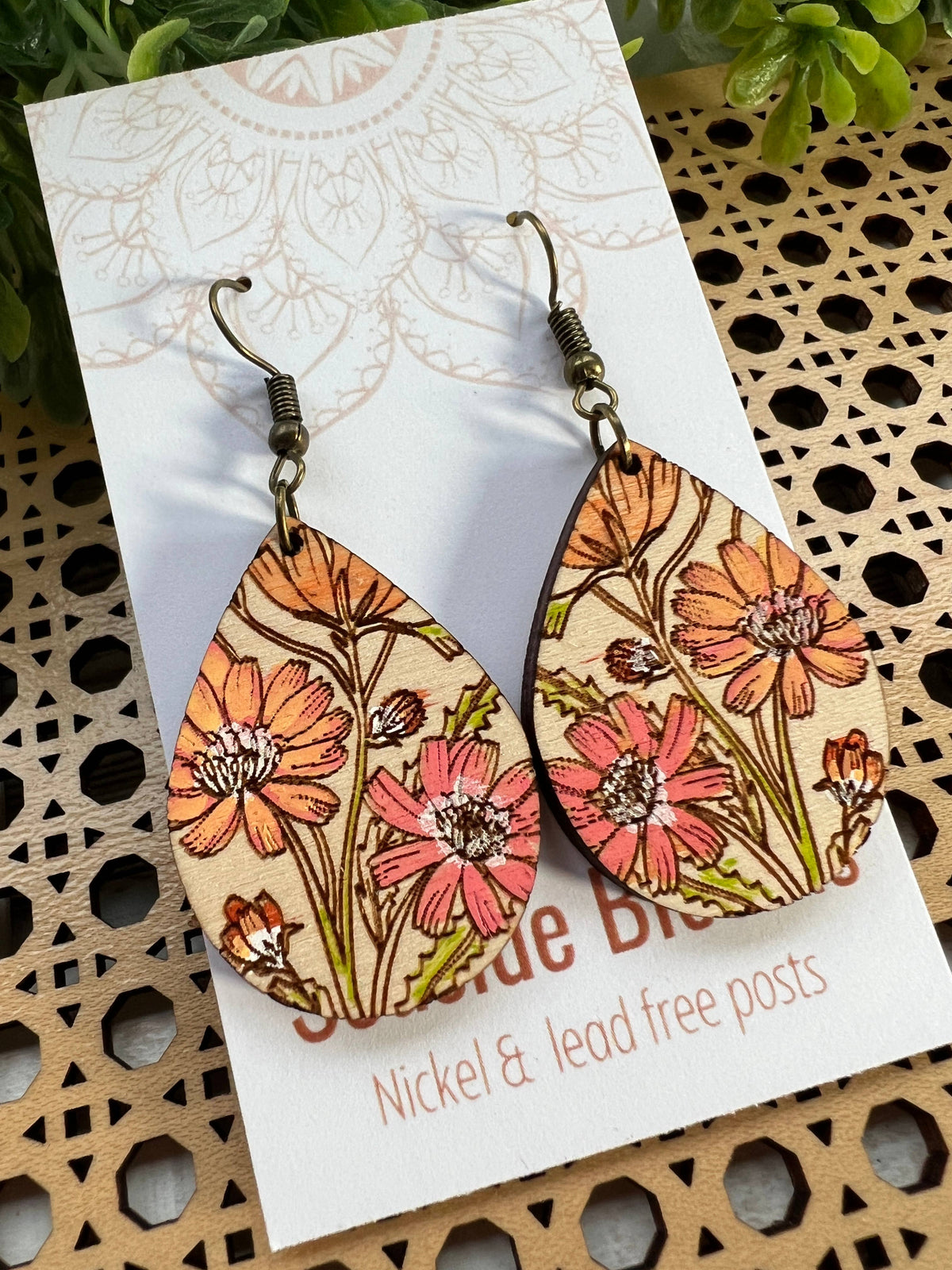 Sunset Wildflower - Hand Painted Wood Earrings