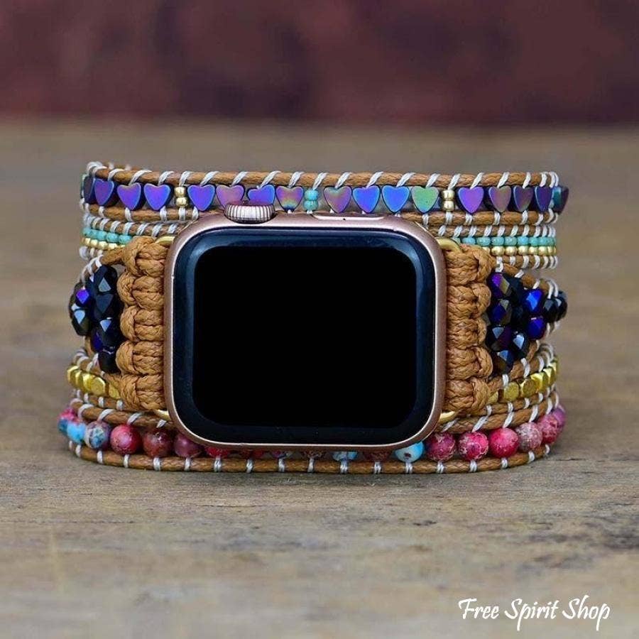 Natural Hematite Heart & Jasper Beaded Apple Watch Band