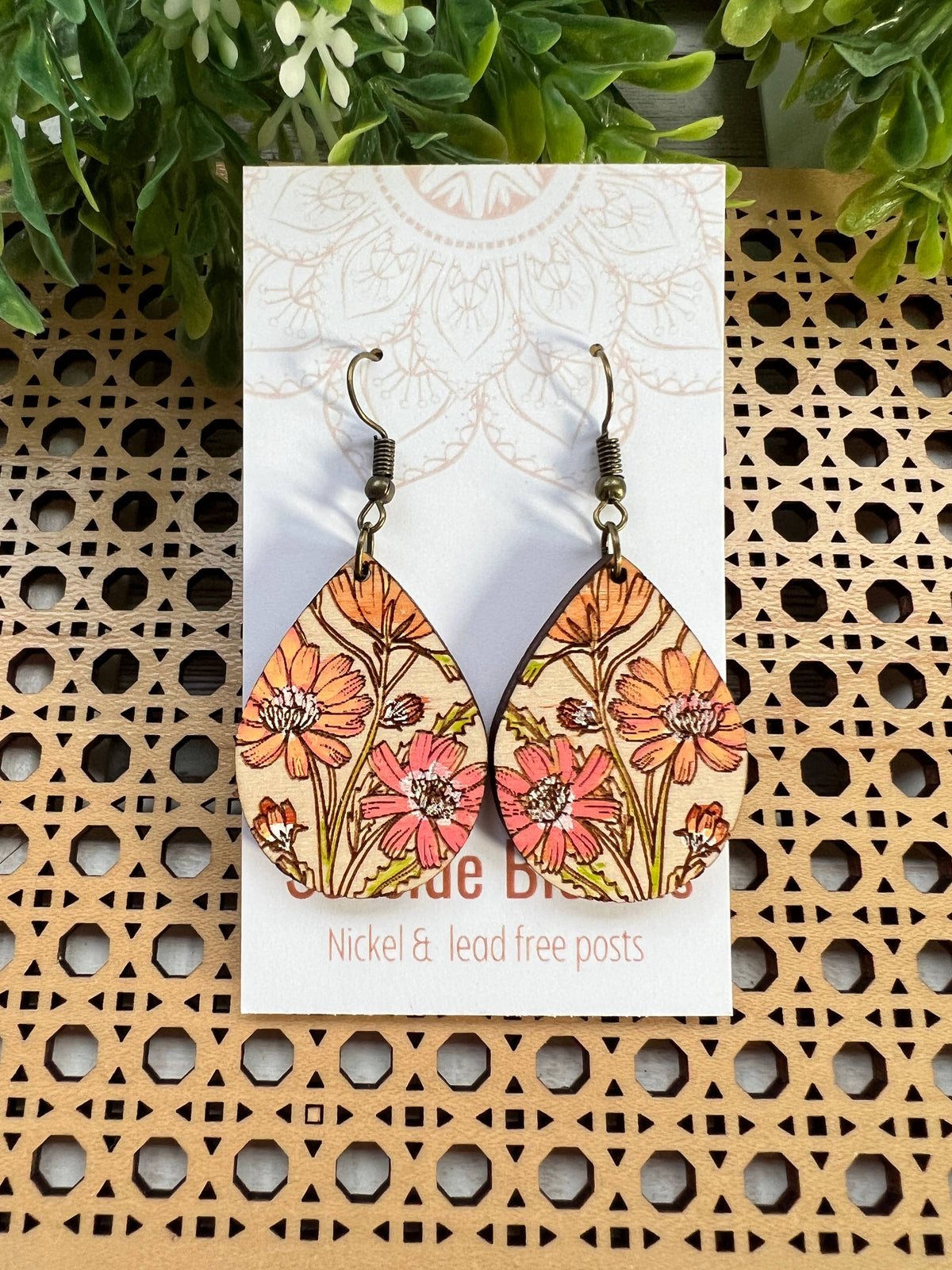 Sunset Wildflower - Hand Painted Wood Earrings