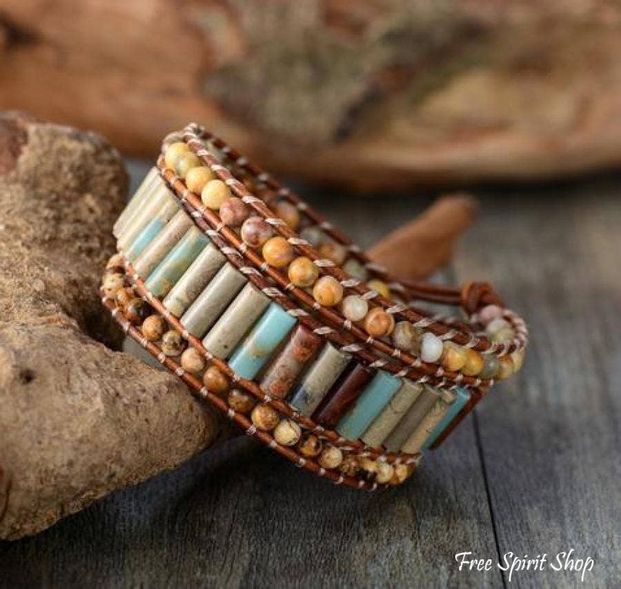 Natural Jasper Wrap Sunflower Bracelet
