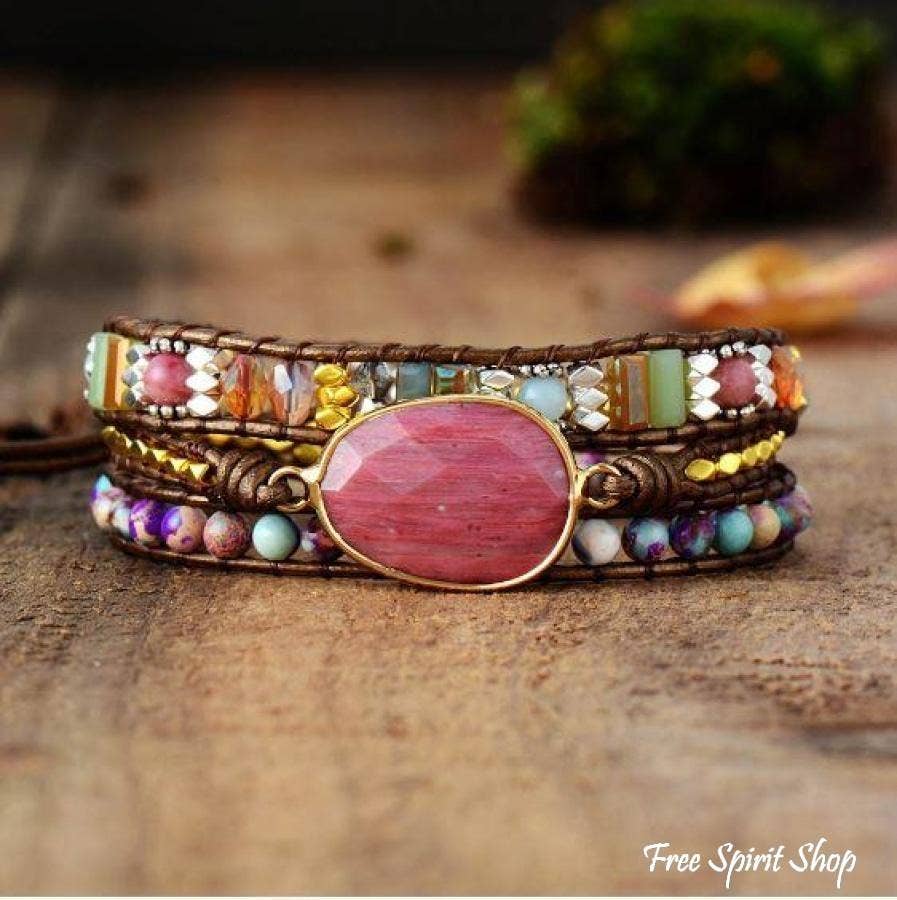 Natural Rhodonite & Jasper Wrap Bracelet