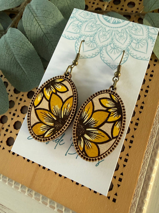 Sunlit Petals - Hand Painted Wood Earrings