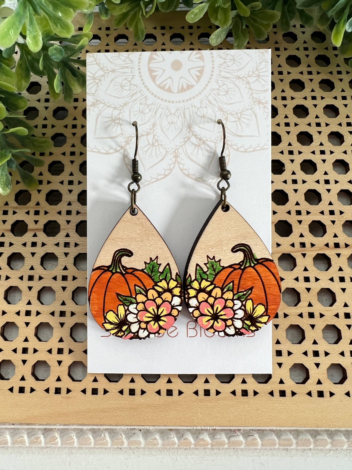 Pumpkin Patch Blooms - Hand Painted Wood Earrings