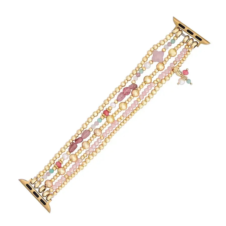 Rose Quartz Beaded Apple Watch Band with Clover Charm