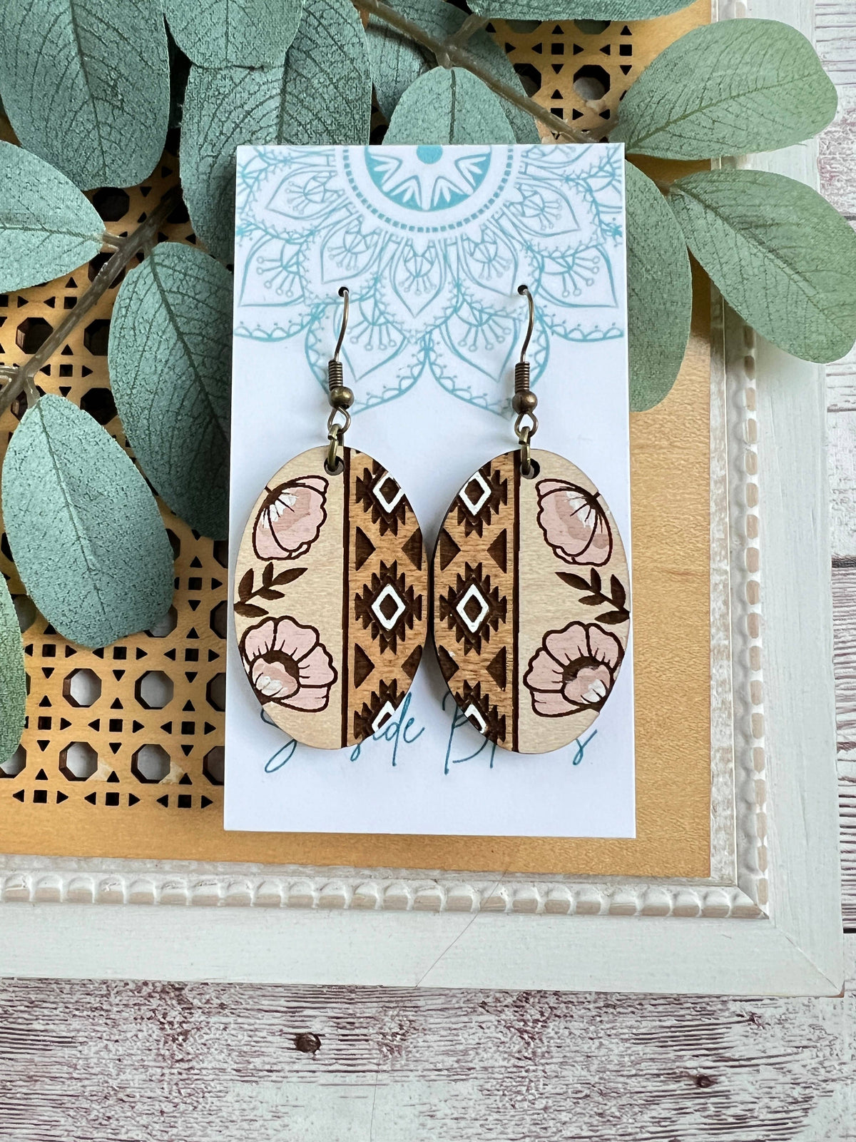Desert Bloom - Hand Painted Wood Earrings