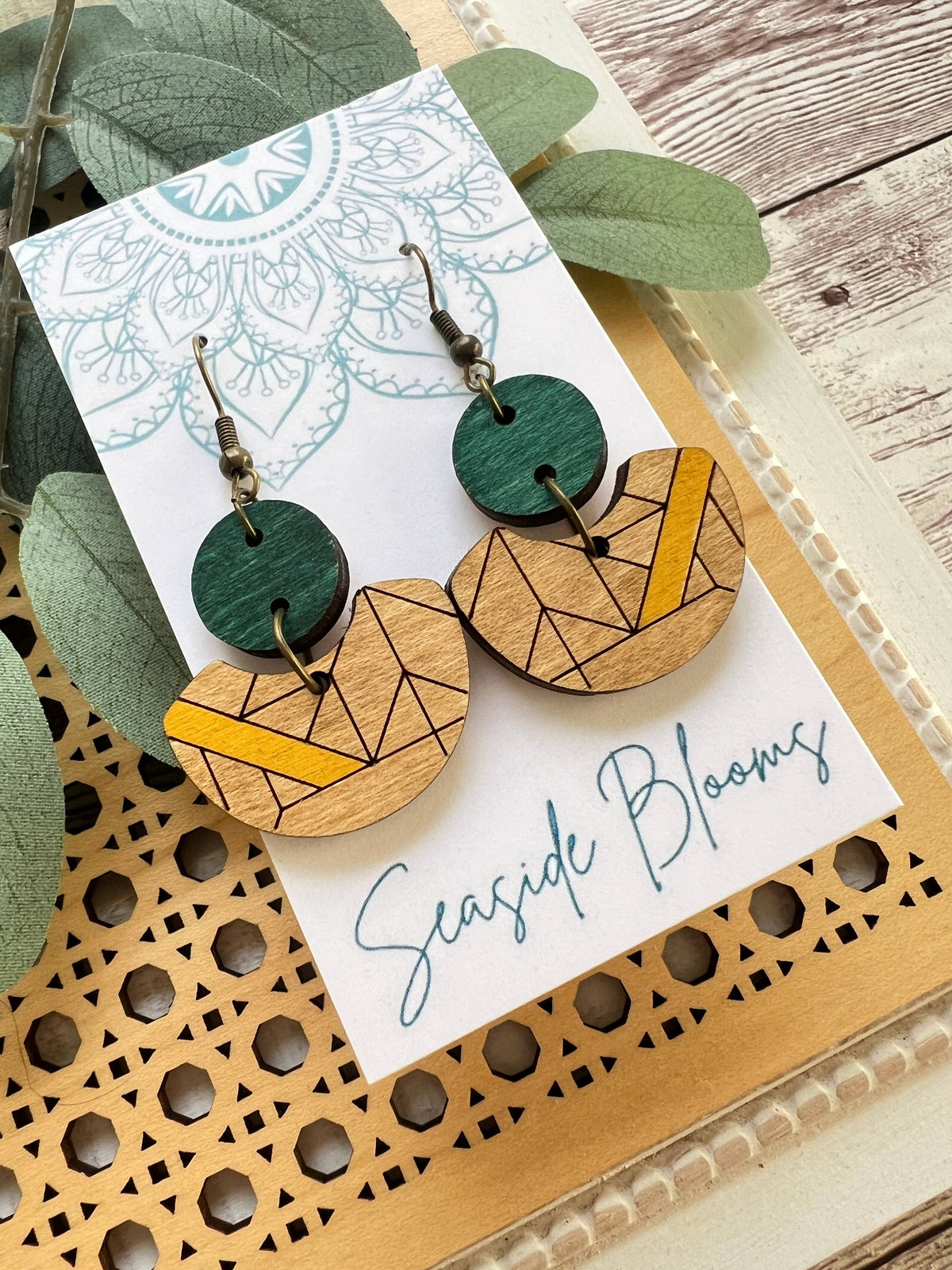 Geometric  Forest Sunrise - Hand Painted Wood Earrings