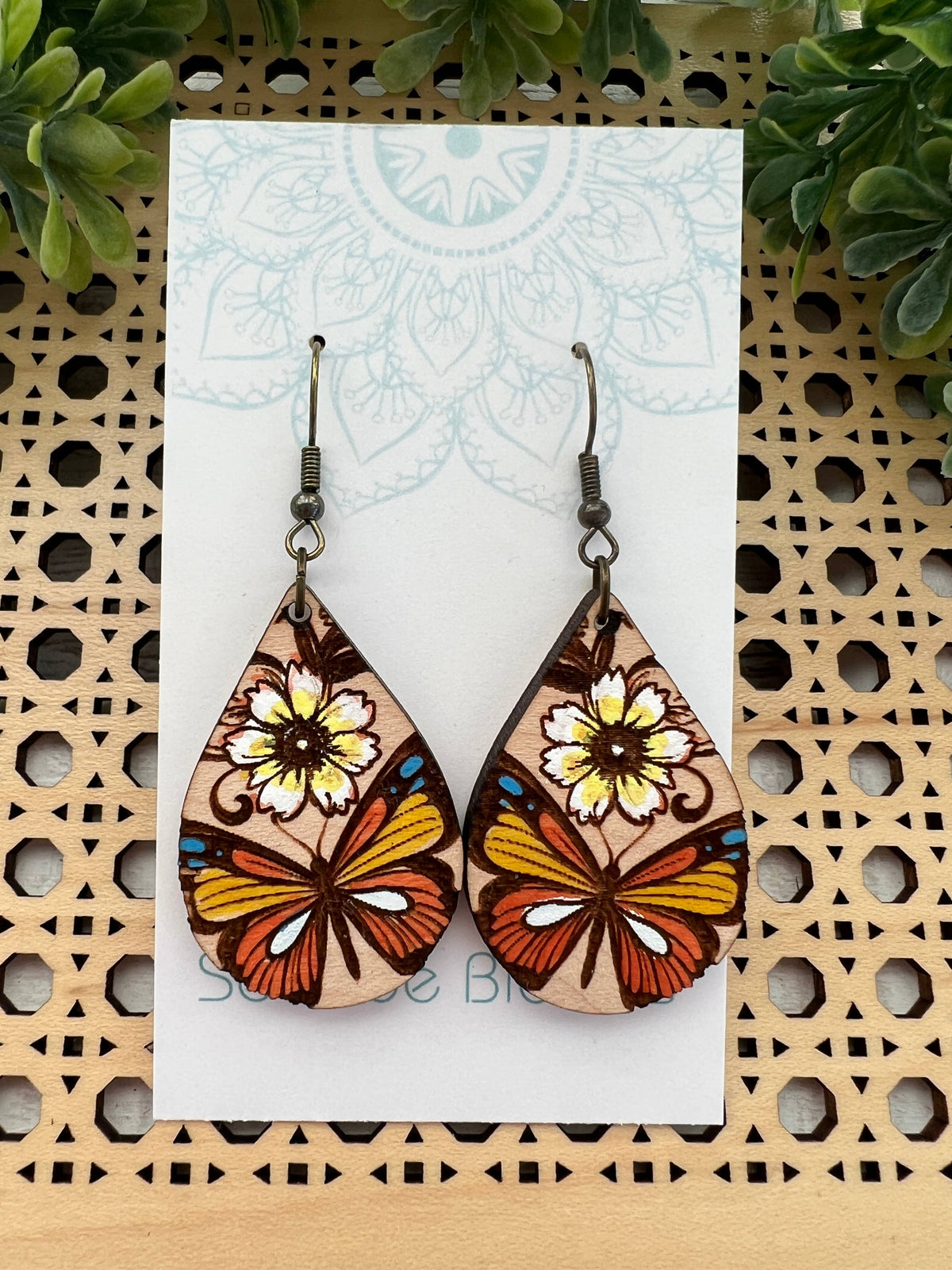 Flutter & Bloom - Hand Painted Wood Earrings