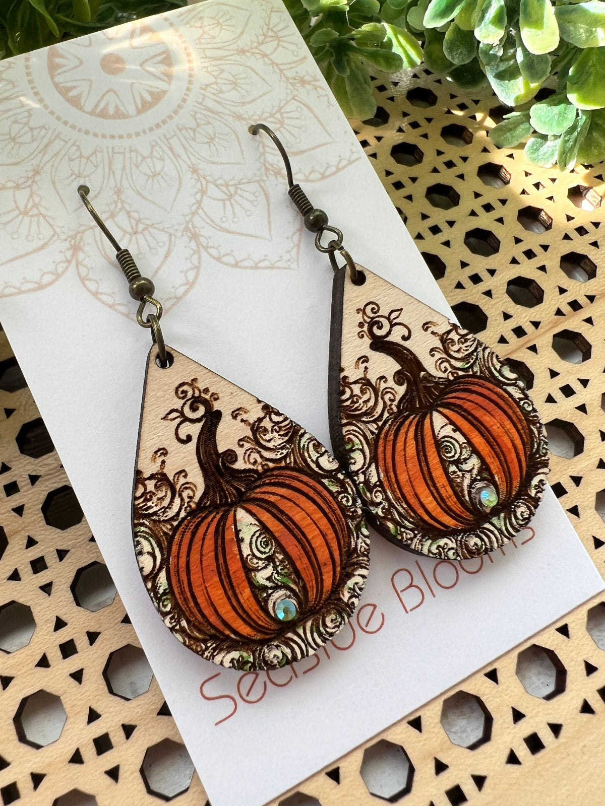Autumn Spice - Hand Painted Wood Earrings   