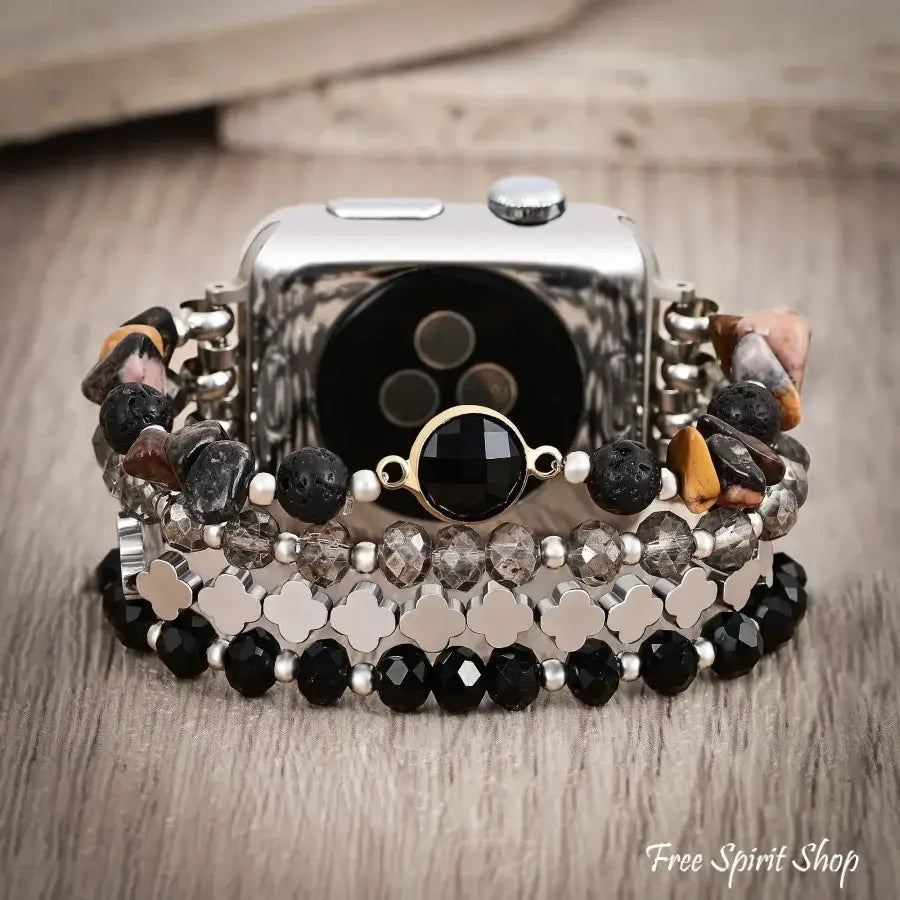 Black Moonlight Glow Beaded Apple Watch Band