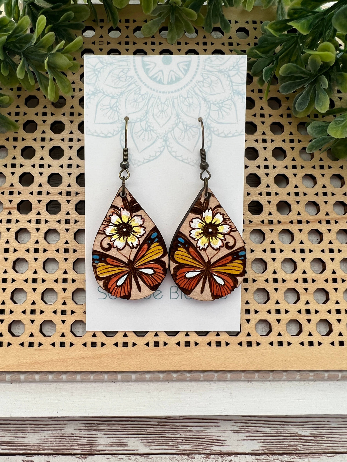 Flutter & Bloom - Hand Painted Wood Earrings