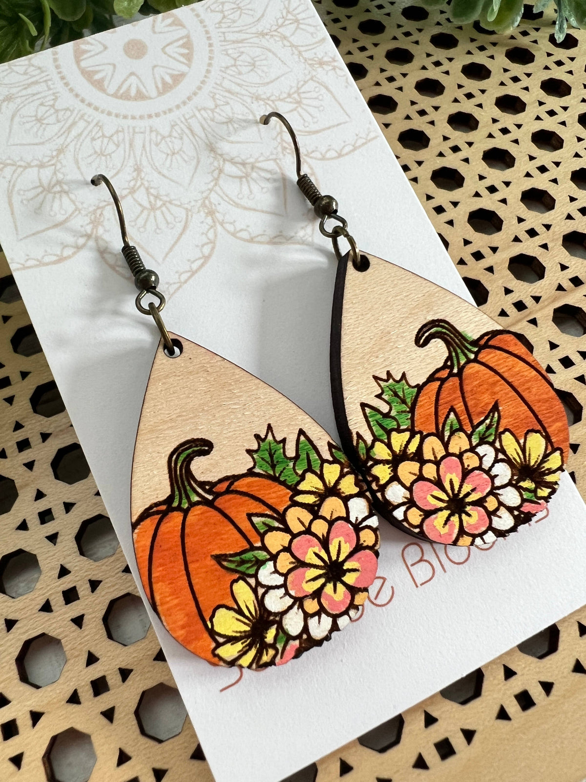 Pumpkin Patch Blooms - Hand Painted Wood Earrings