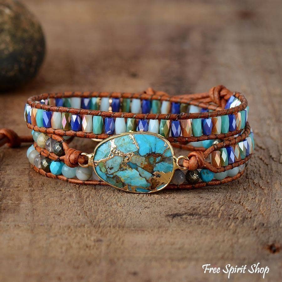 Natural Turquoise & Jasper Bronze Wrap Bracelet