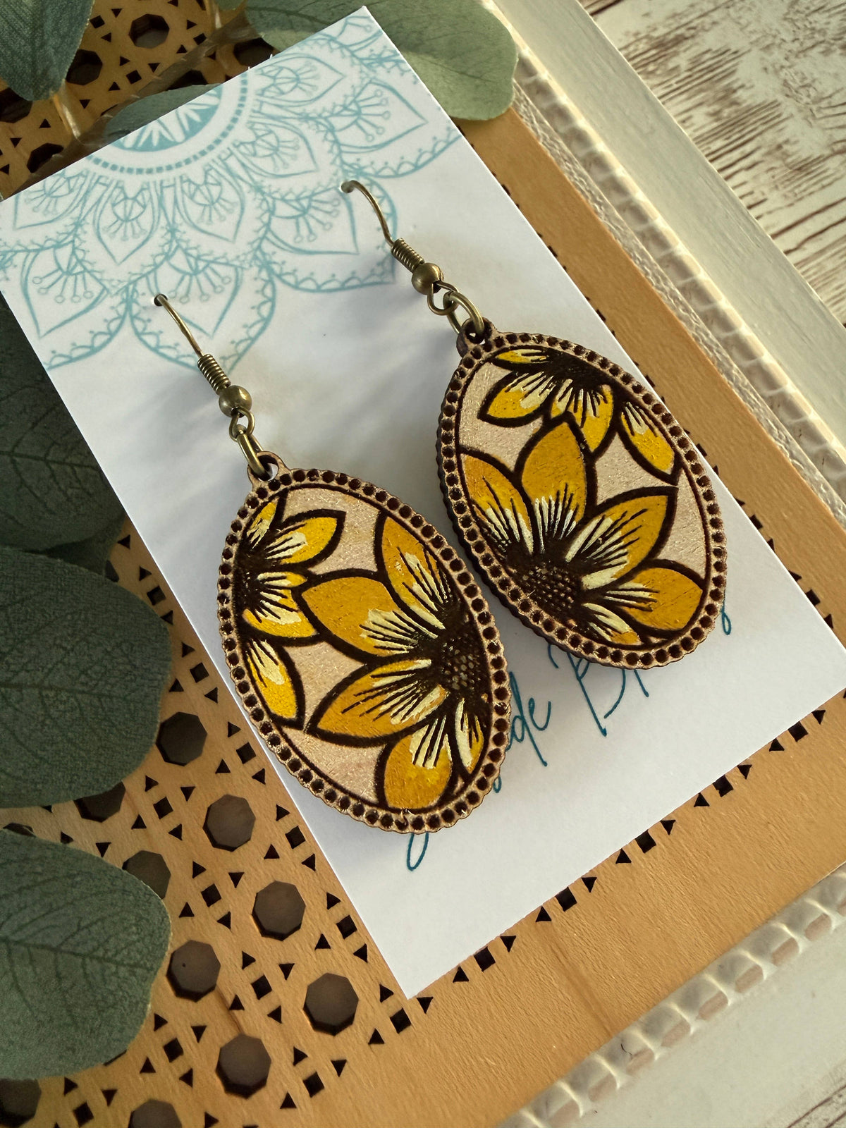 Sunlit Petals - Hand Painted Wood Earrings