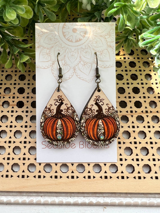 Autumn Spice - Hand Painted Wood Earrings   