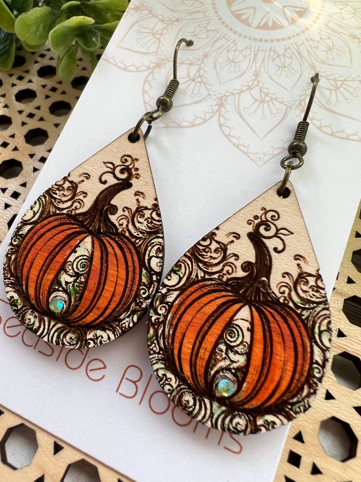 Autumn Spice - Hand Painted Wood Earrings   