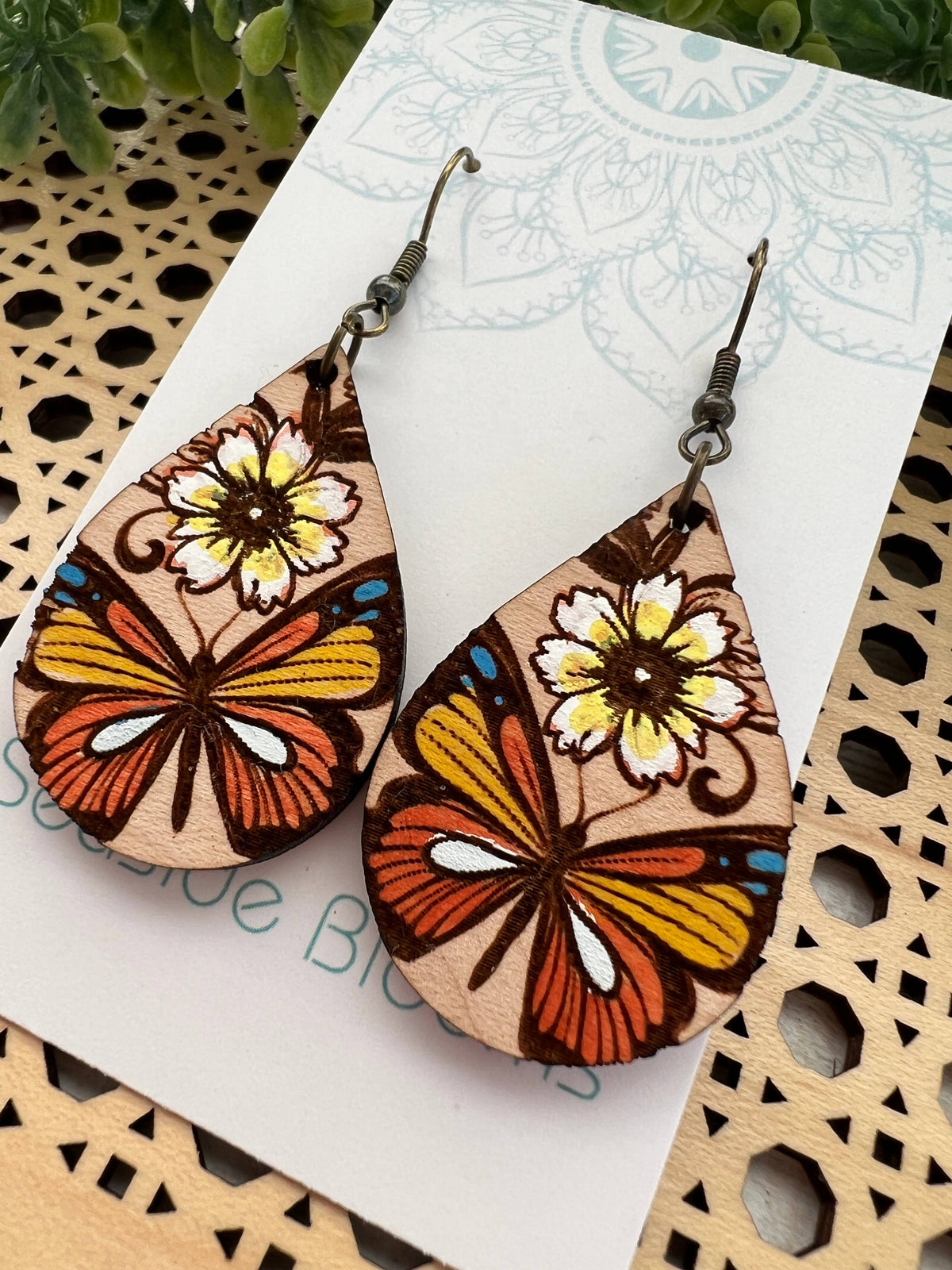 Flutter & Bloom - Hand Painted Wood Earrings