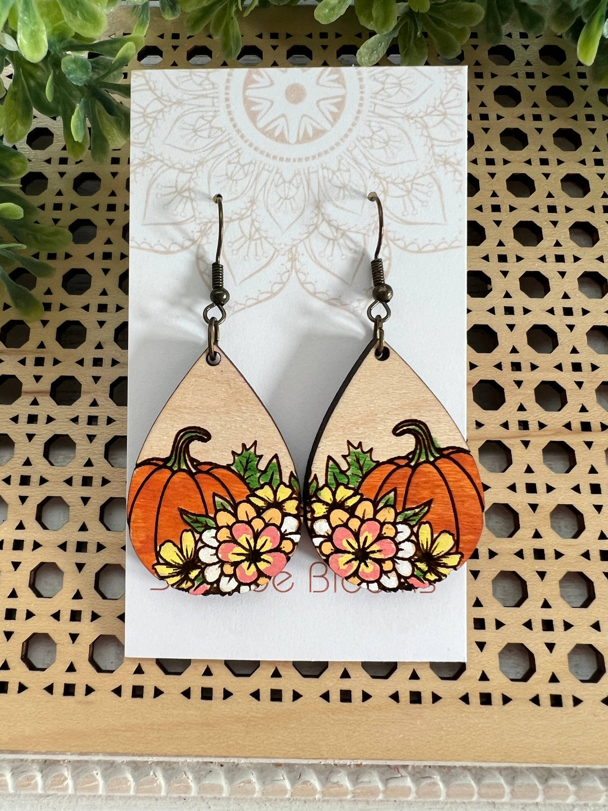 Pumpkin Patch Blooms - Hand Painted Wood Earrings
