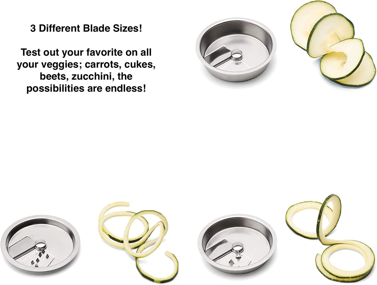 3 in 1 Spiralizer for Wide Mouth Mason Jars, Stainless Steel