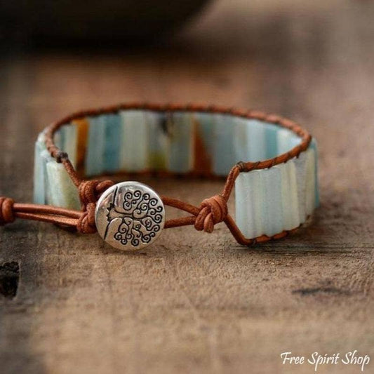 Natural Amazonite Stone Tree Of Life Bracelet