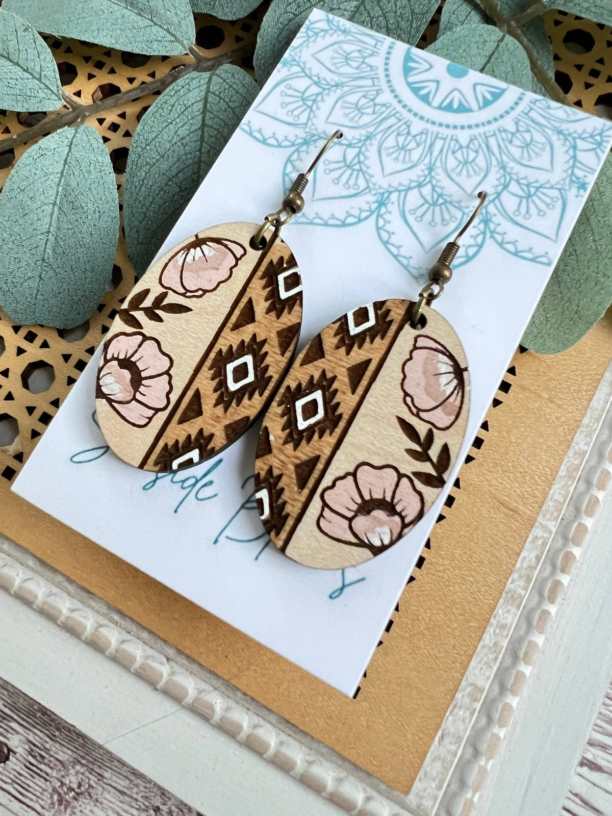 Desert Bloom - Hand Painted Wood Earrings