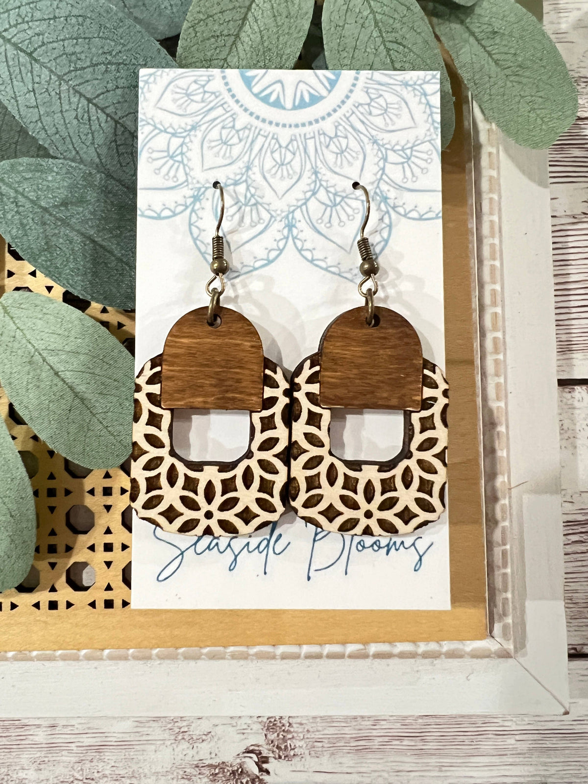 Rattan Rhythm - Hand Painted Wood Earrings