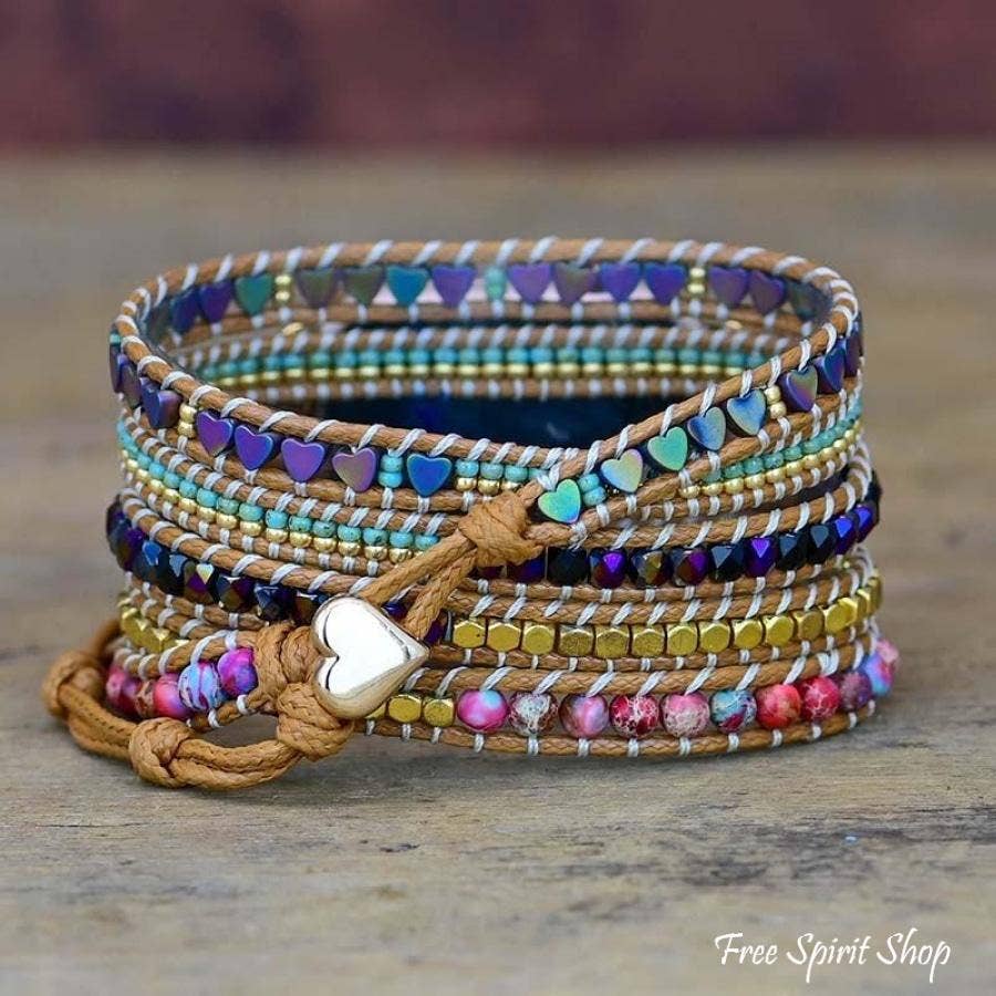 Natural Hematite Heart & Jasper Beaded Apple Watch Band