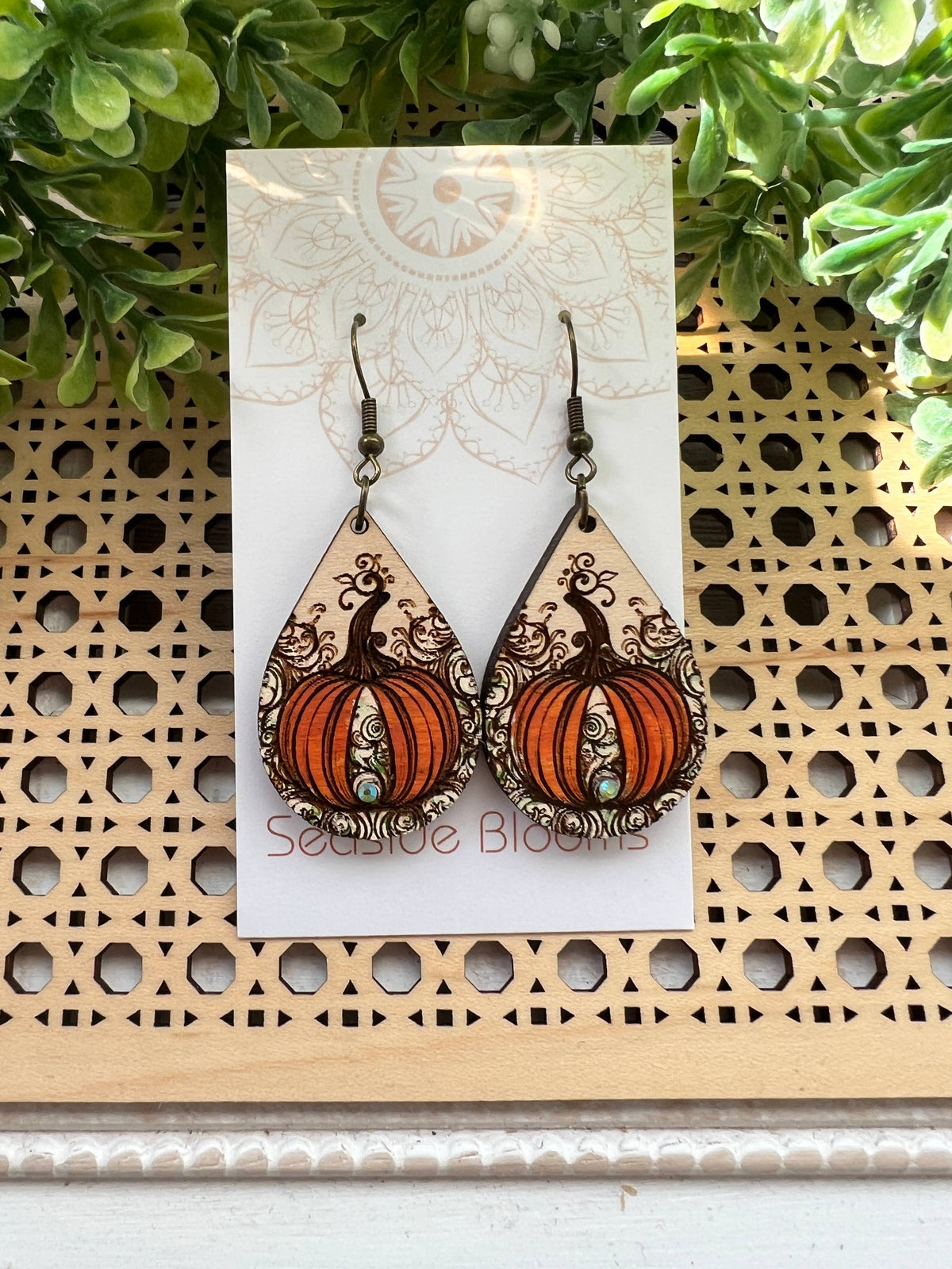 Autumn Spice - Hand Painted Wood Earrings   