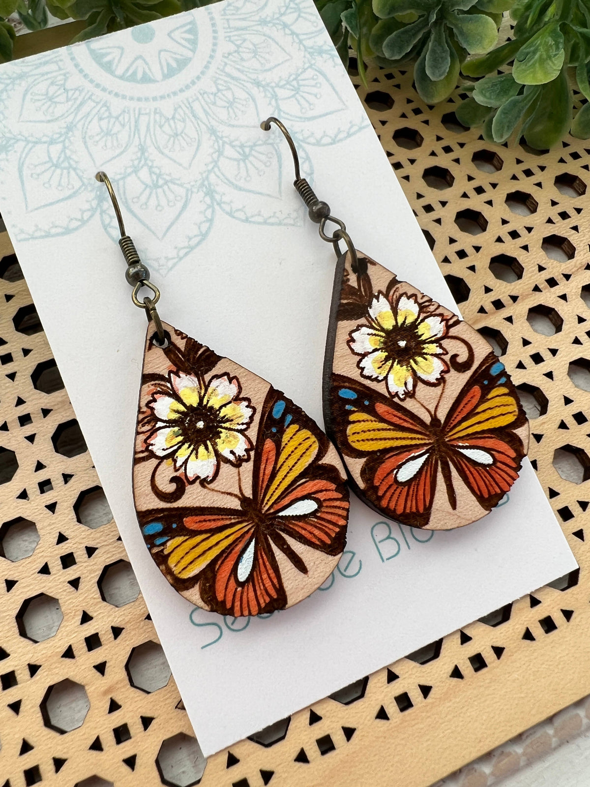 Flutter & Bloom - Hand Painted Wood Earrings