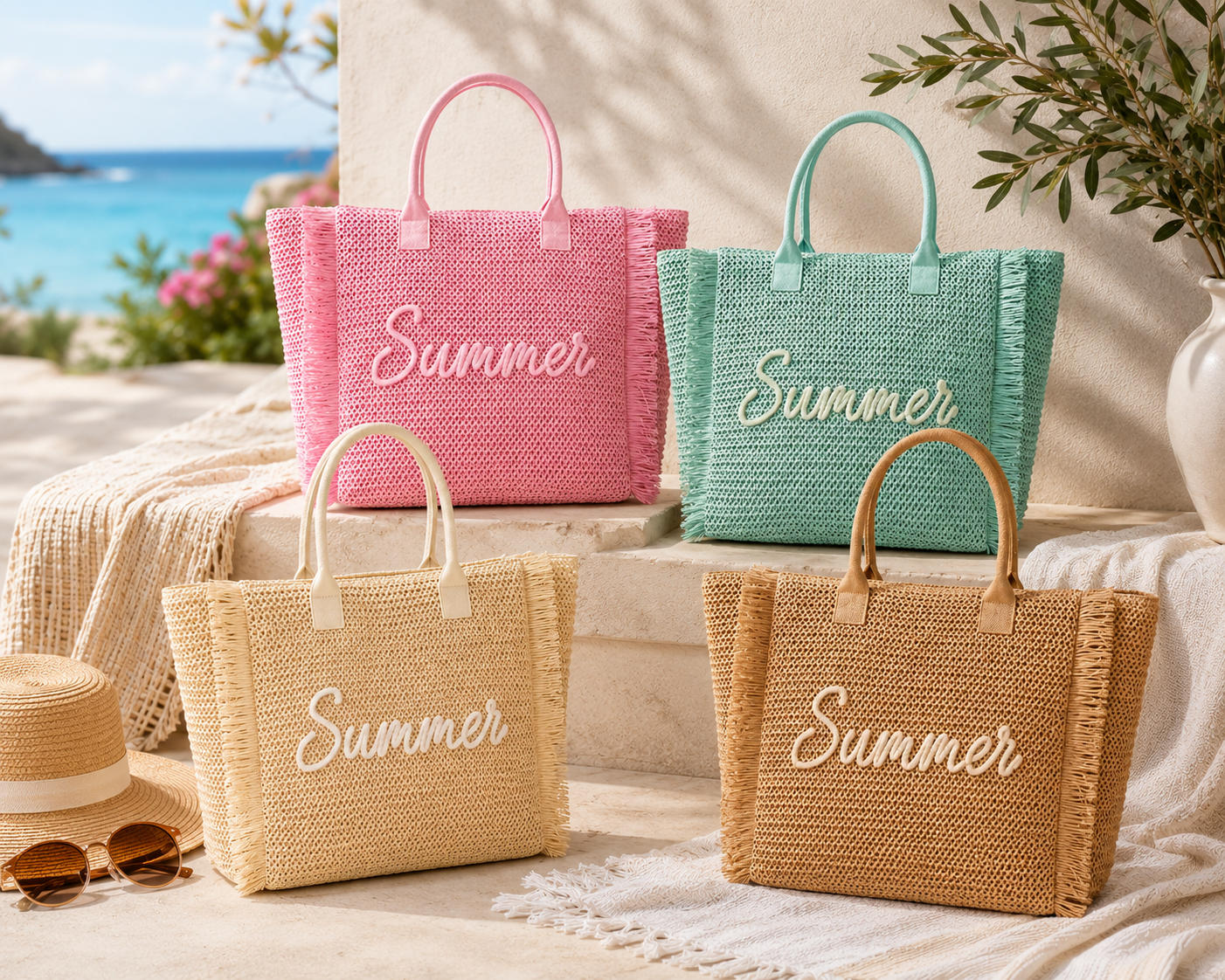 Endless Summer - Woven Straw Fringe Tote Shoulder Bag