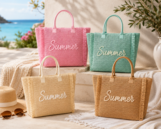 Endless Summer - Woven Straw Fringe Tote Shoulder Bag