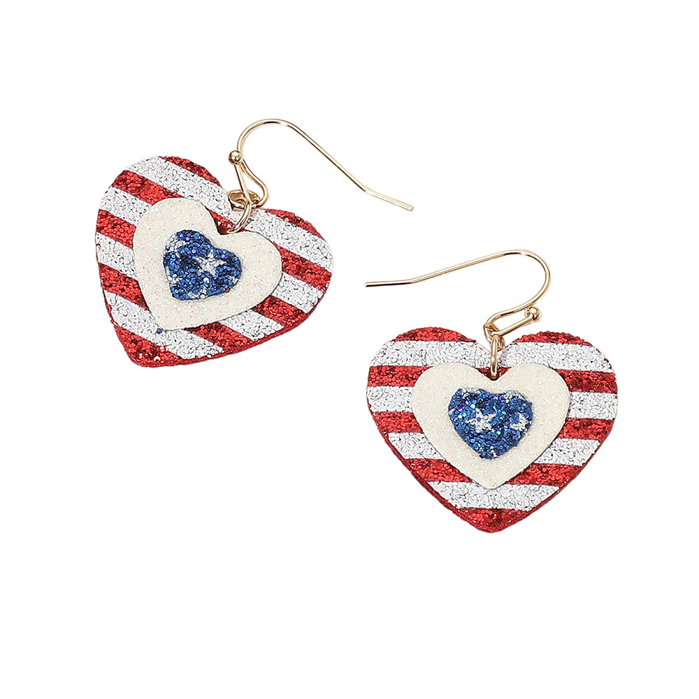 All American Heart ALL-Glitter -American Triple Layered Dangle Earrings (Copy)