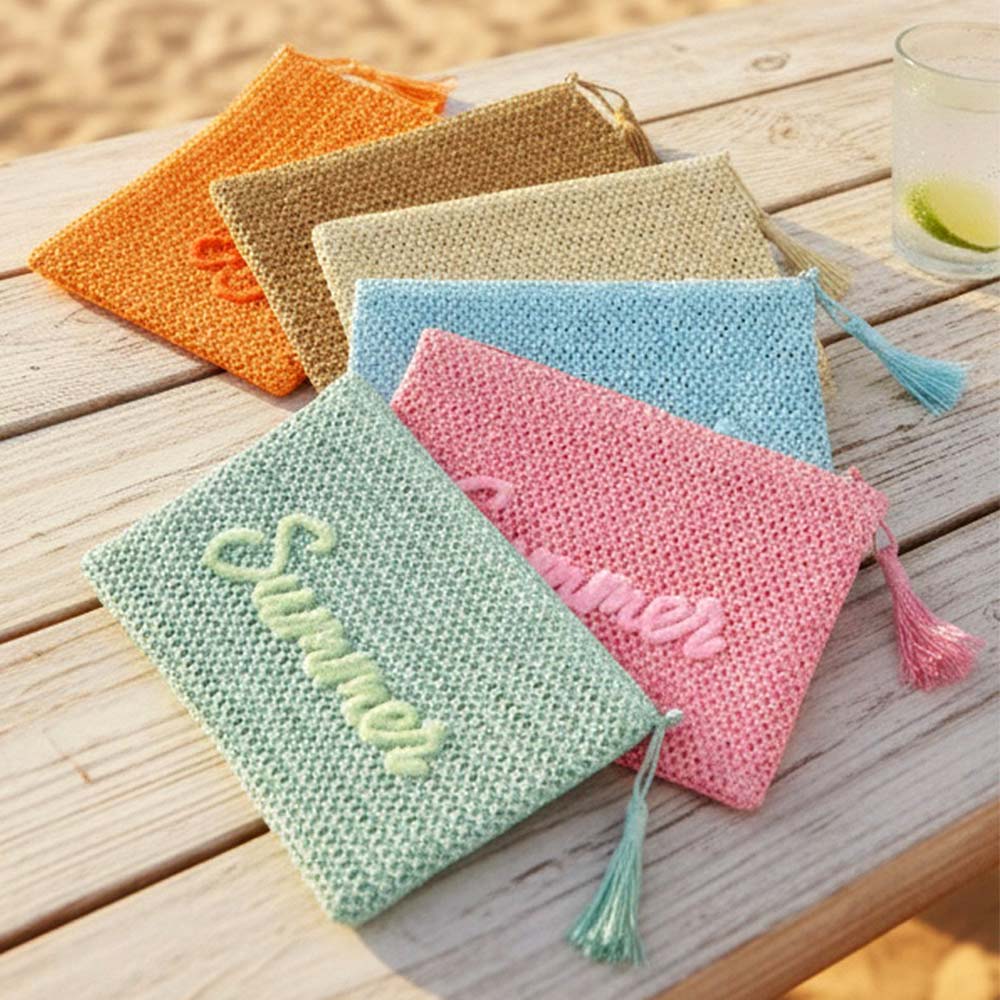 Endless Summer Woven Straw Clutch Pouch