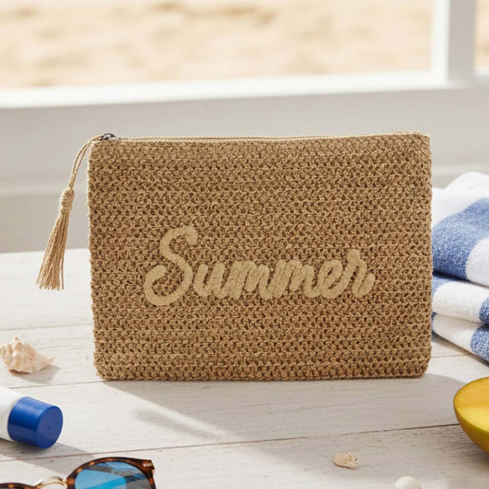 Endless Summer Woven Straw Clutch Pouch
