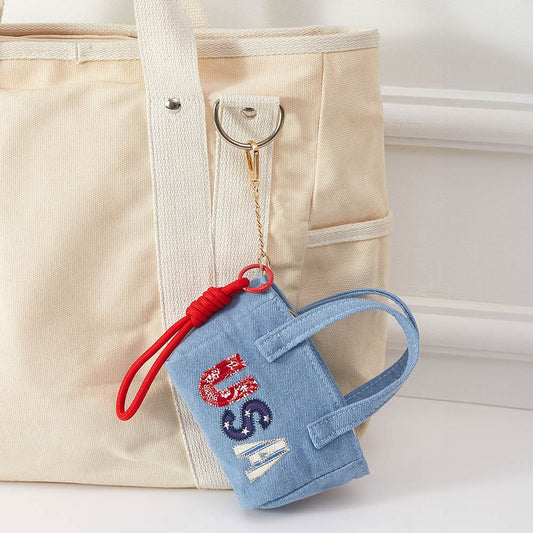 USA Embroidered Mini Tote Keychain Bag Charm