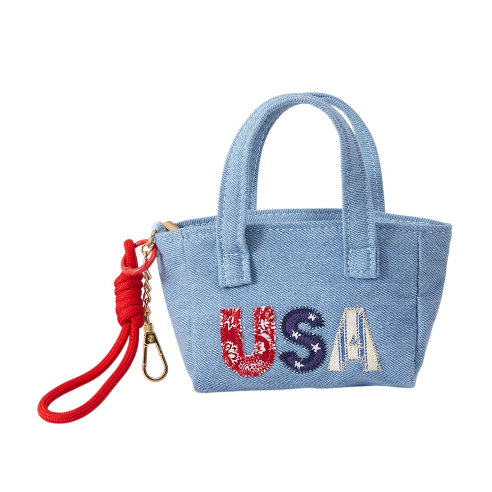 USA Embroidered Mini Tote Keychain Bag Charm