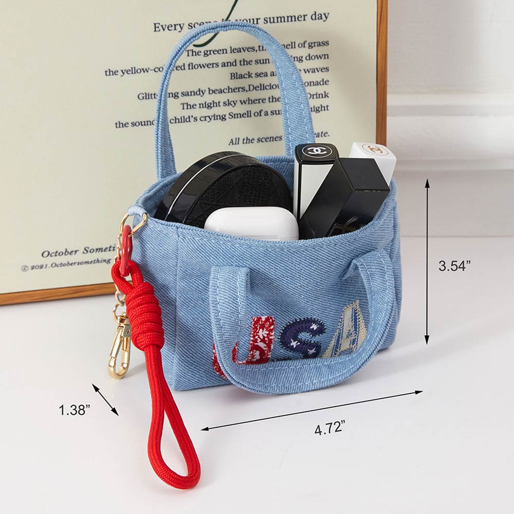 USA Embroidered Mini Tote Keychain Bag Charm