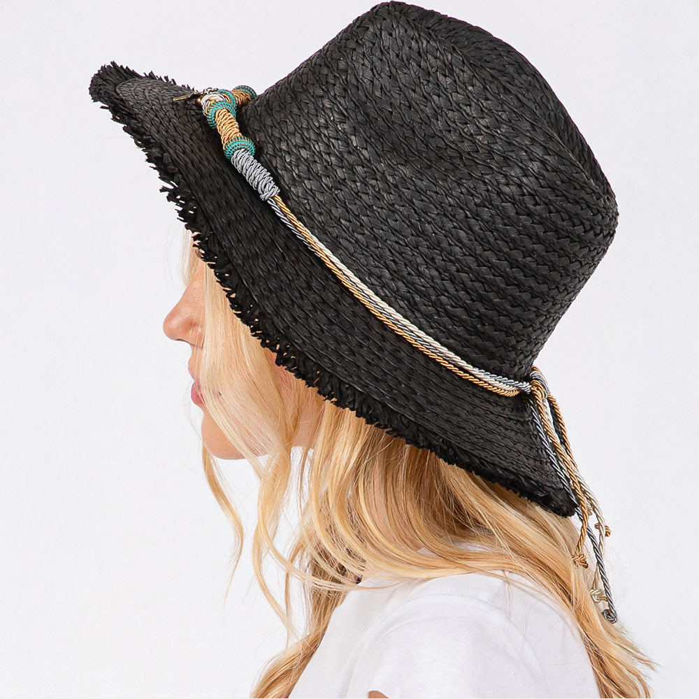 Midnight Starfish Frayed Straw Sun Hat