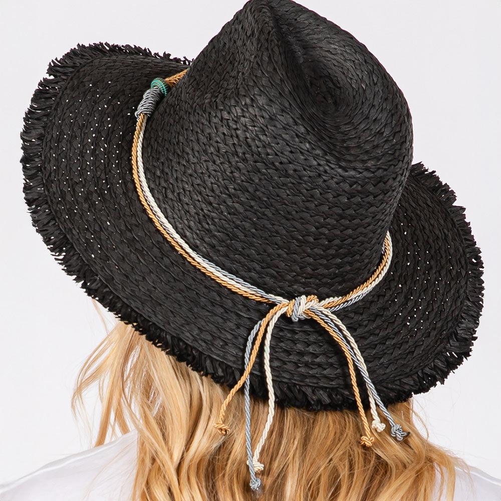 Midnight Starfish Frayed Straw Sun Hat