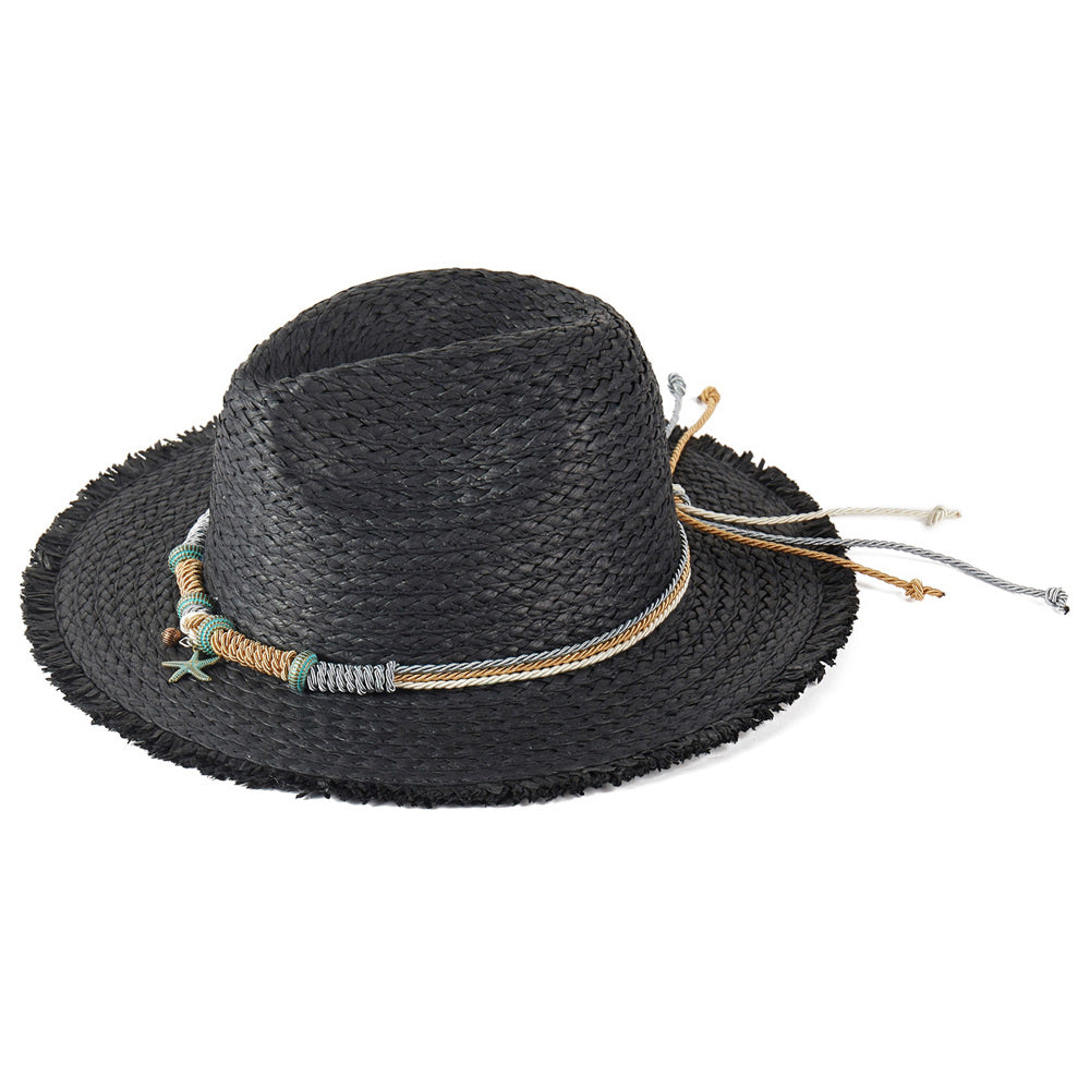 Midnight Starfish Frayed Straw Sun Hat