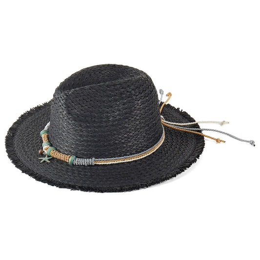 Midnight Starfish Frayed Straw Sun Hat